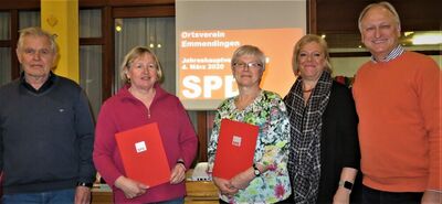 v.l.n.r.: Helmut Reibold (50 Jahre), Ute Kölblin, Margrit Fahrner (beide 40 Jahre), Sabine Wölfle, Hanspeter Hauke.